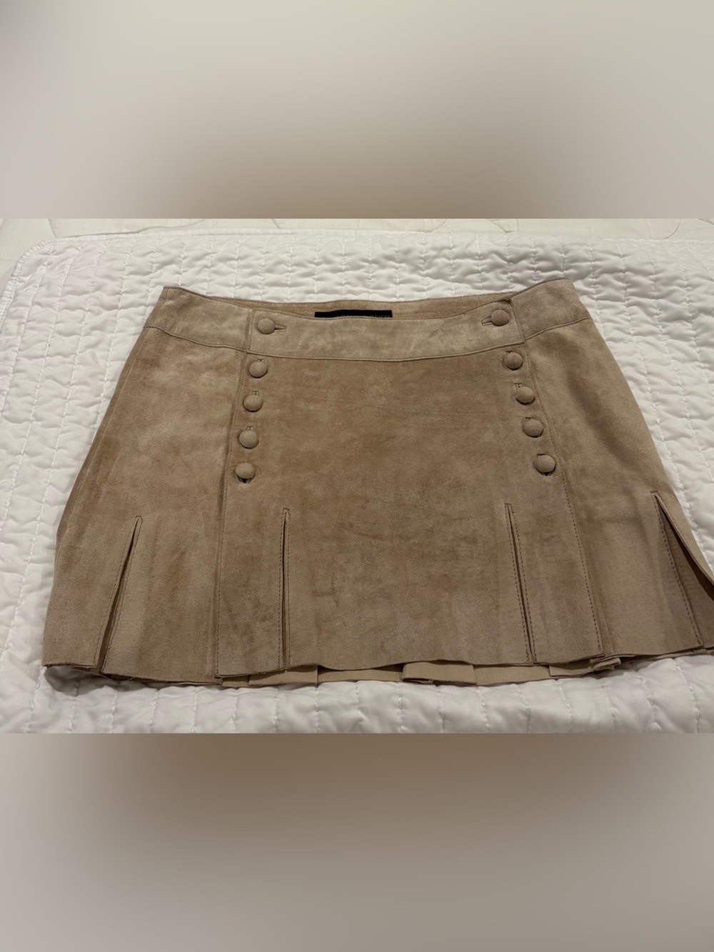 GianiFranco Rossi lined Tan Suede Button-Trim Mini Skirt